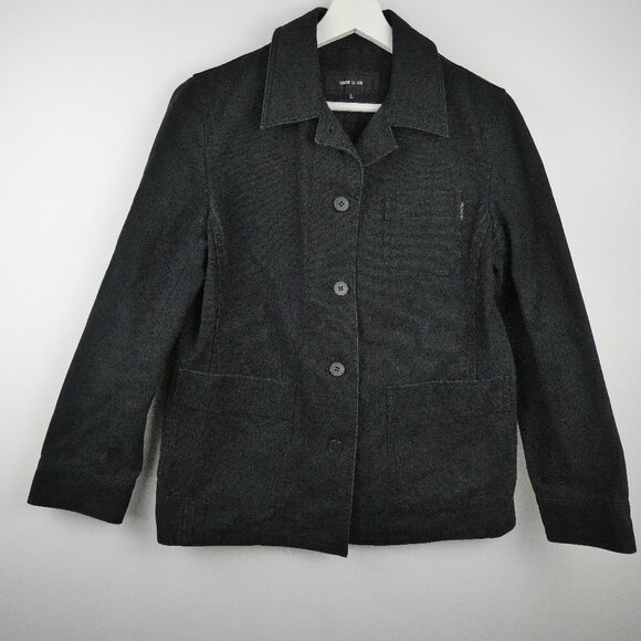 Comme Ca Ism Jacket Black Chore Canvas Womens Large Cotton Pockets Japanese - Picture 1 of 13
